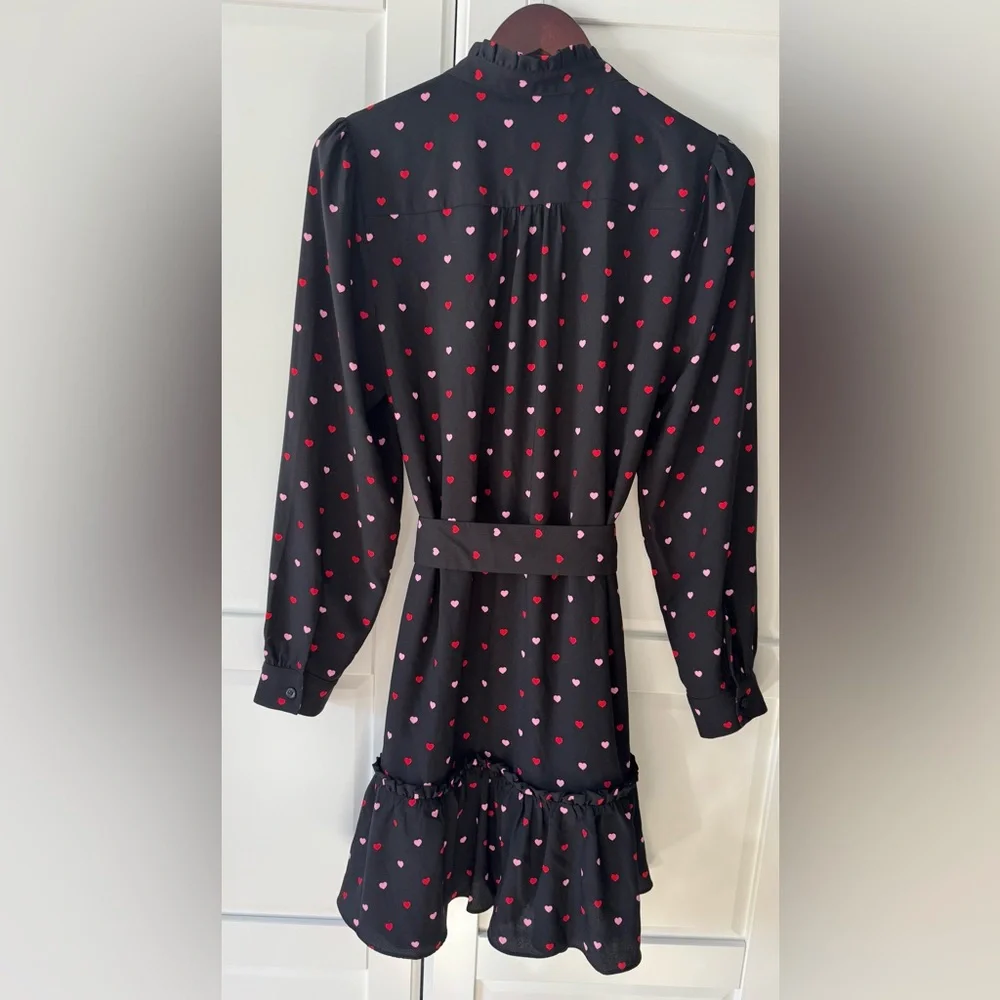 Kate Spade New York Darling Hearts Ruffle Shift Black Dress w Hearts Size:Medium